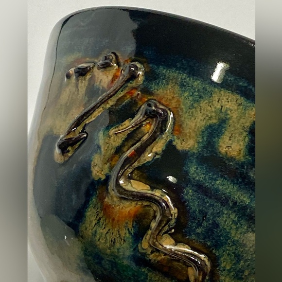 Studio Art Pottery Navy Blue Brown Glossy Textured Glazed Bowl 5.75” x 3” Signed - Picture 14 of 16